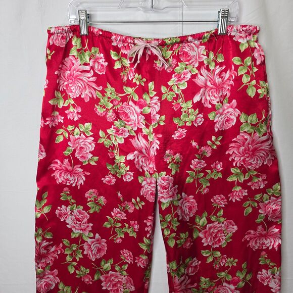 Victoria’s Secret PINK Pajama Set Women’s L Red Floral Satin Ribbon Trim Cozy - Picture 7 of 13